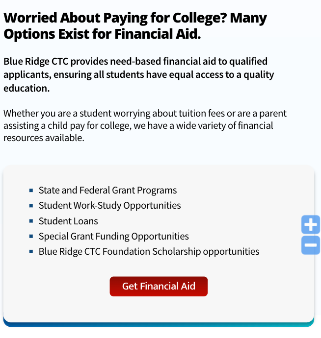 Blue Ridge CTC financial aid web copy